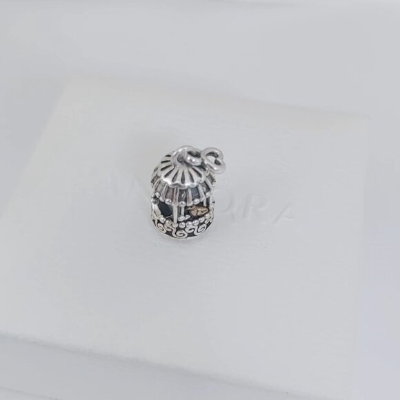 Pandora Song Bird Birdcage Charm Sterling Silver and 14K Gold  with box - Picture 4 of 6